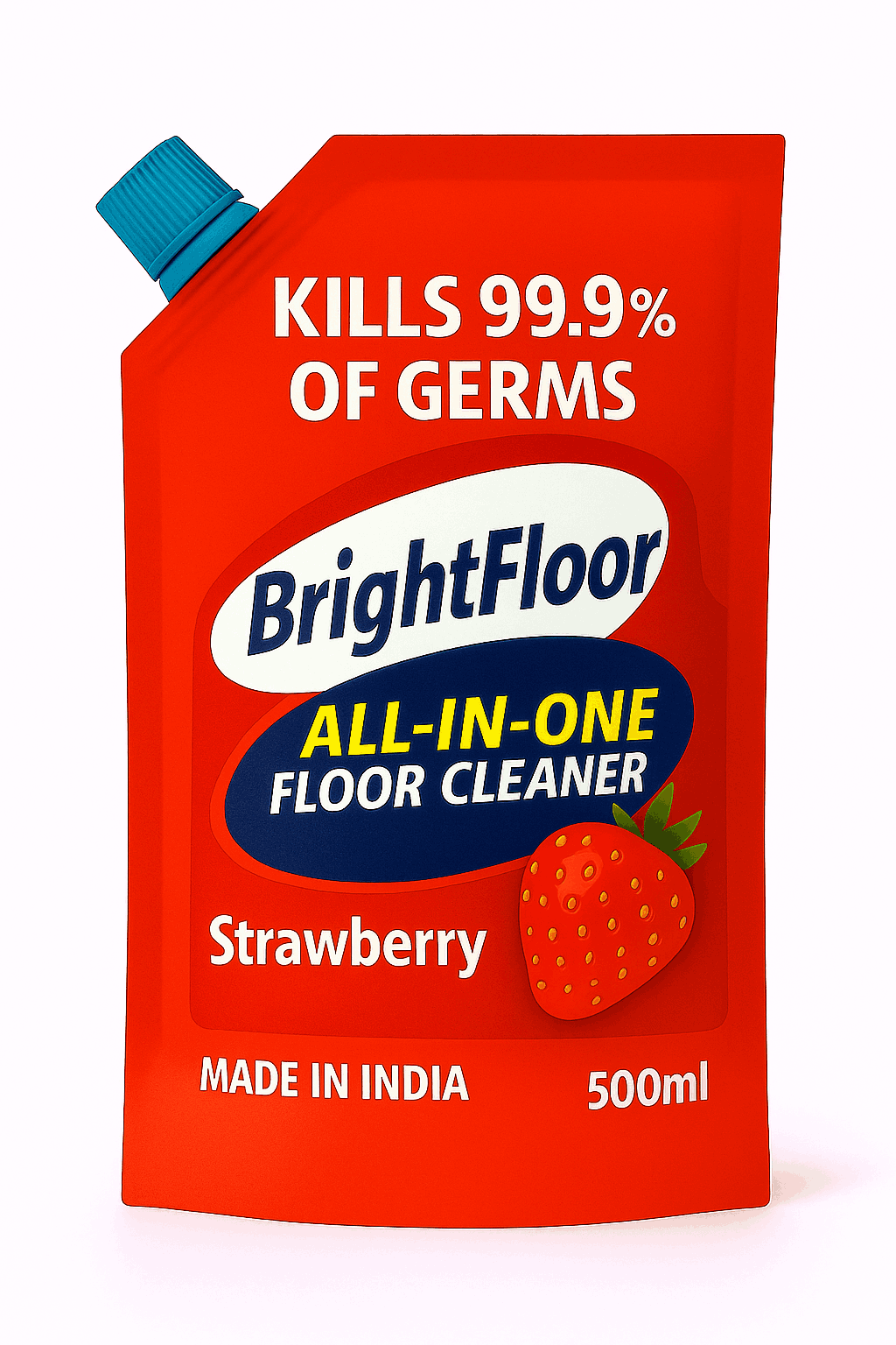 Bright Floor Premium All-in-One Floor Cleaner Refill Pouch – Strawberry Scent (500ml)