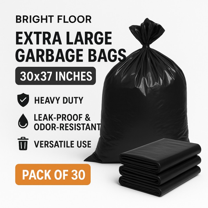  Bright Floor Heavy Duty Garbage Bags – Extra Large Size (30x37in) | Ultra Strong | Commercial Grade Blue Plastic Roll | Perfect for Hotels, Events, & Hospitals