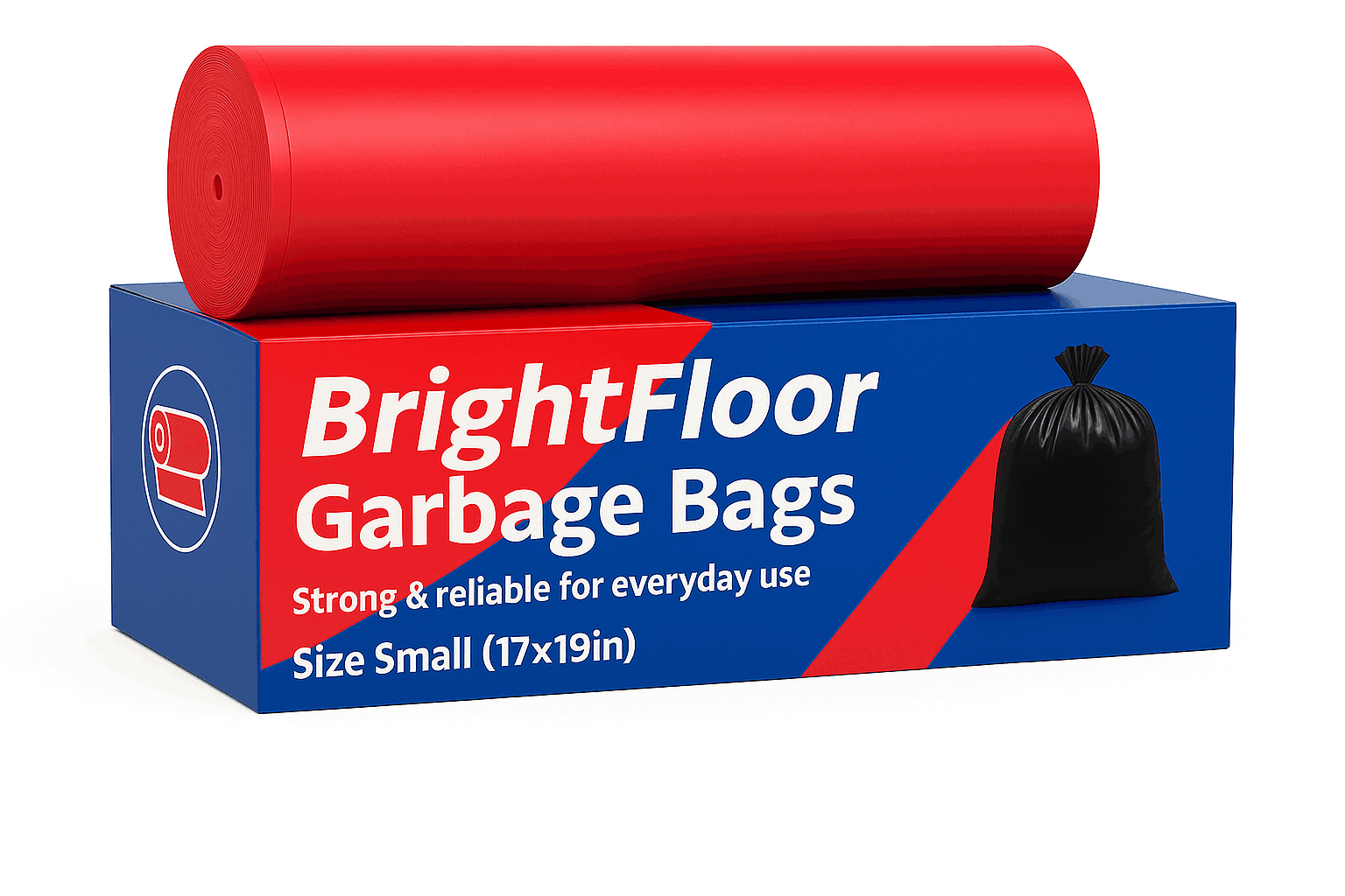 Bright Floor  Heavy Duty Garbage Bags – Small Size (17x19in) | Strong & Reliable for Everyday Use | 1 Roll (Color: Red)