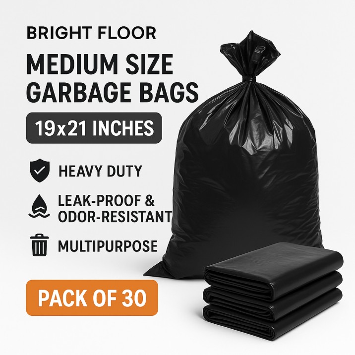 Bright Floor Heavy Duty Garbage Bags – Medium Size (19x21in) | Strong & Leak-Proof | Everyday Dustbin Use | 1 Roll