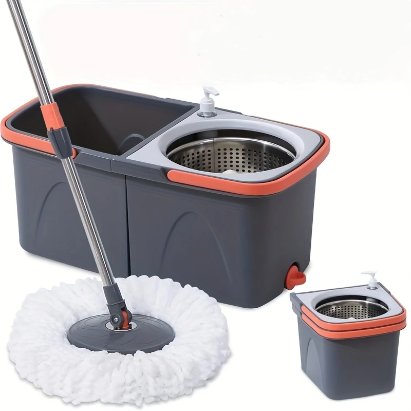  Bright Floor 360° Spin Mop Set with Microfiber Pads – Easy Drain, Detergent Dispenser & Handle