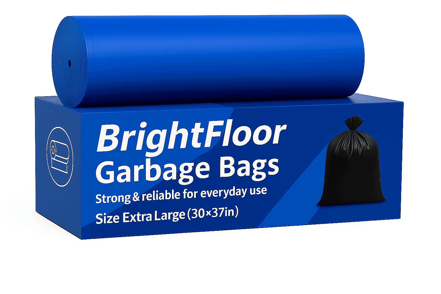  Bright Floor Heavy Duty Garbage Bags – Extra Large Size (30x37in) | Ultra Strong | Commercial Grade Blue Plastic Roll | Perfect for Hotels, Events, & Hospitals