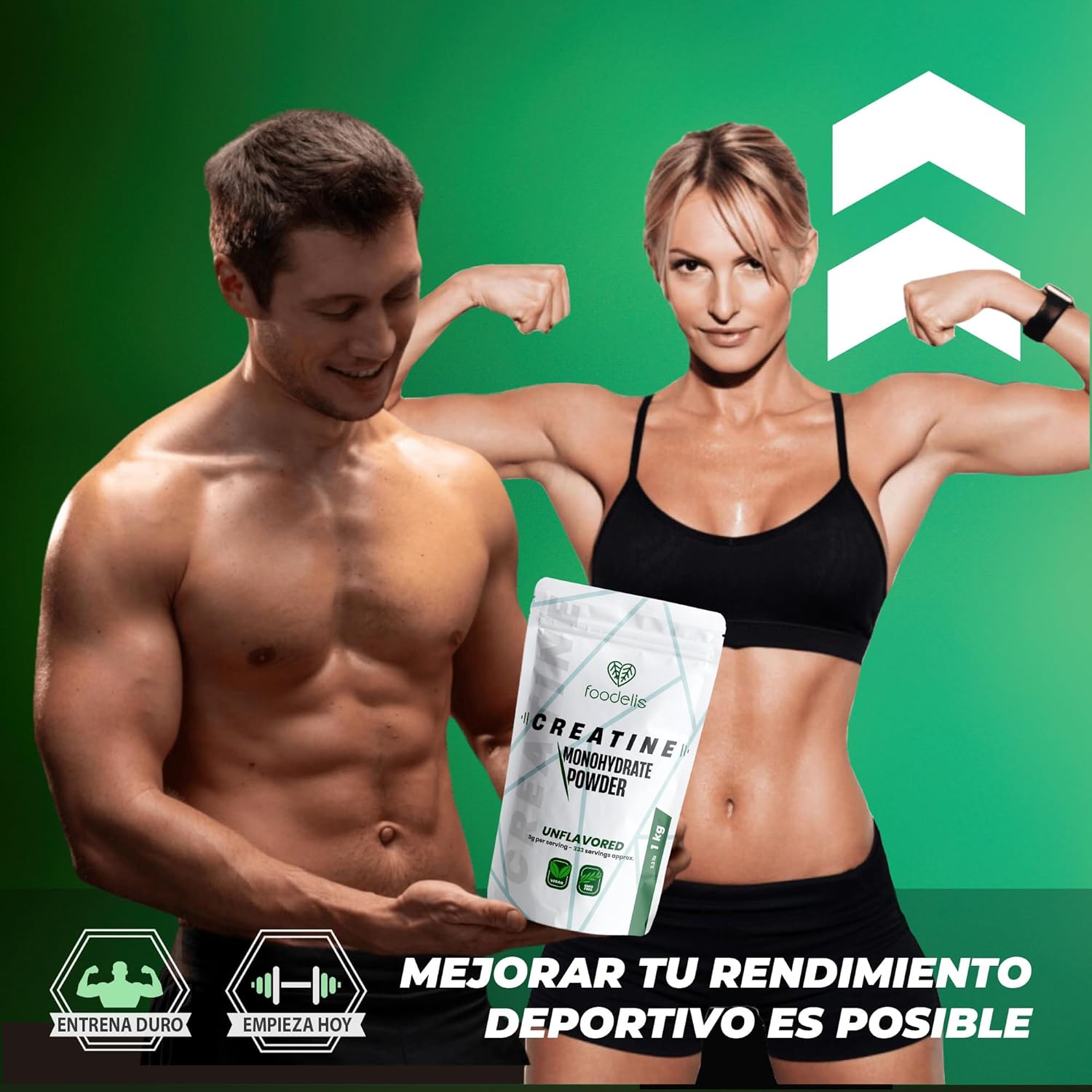Creatina Monohidratada em Pó Foodelis 1kg/333 doses, 100% creatina monohidrato micronizada - sem sabor - pura e sem aditivos - Não-OGM - alta solubilidade, inclui doseadores