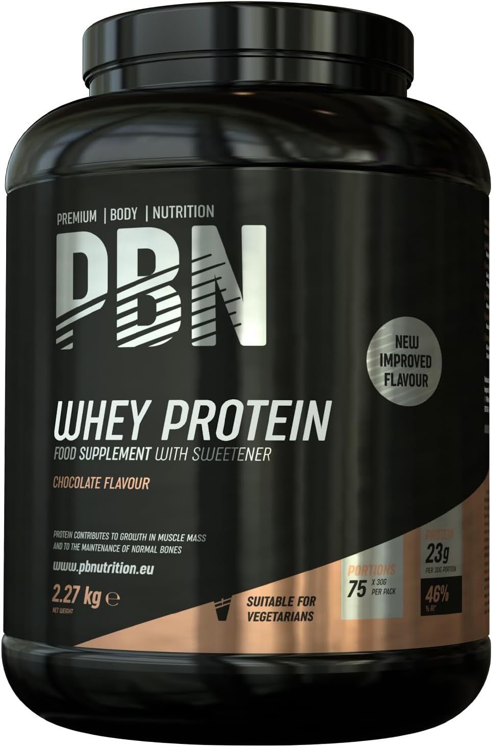 PBN Whey Protein - Premium Body Nutrition - Proteína de soro de leite em pó, 2,27 kg, sabor chocolate, sabor otimizado