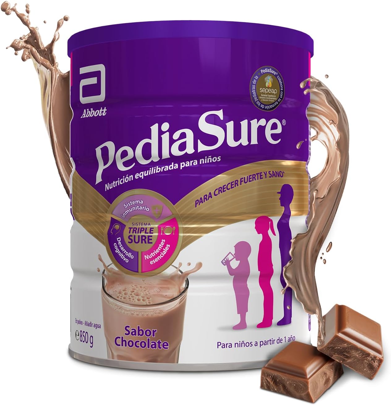 PediaSure Sabor de chocolate, complemento alimentar para crianças com proteínas, vitaminas e minerais, 850 g