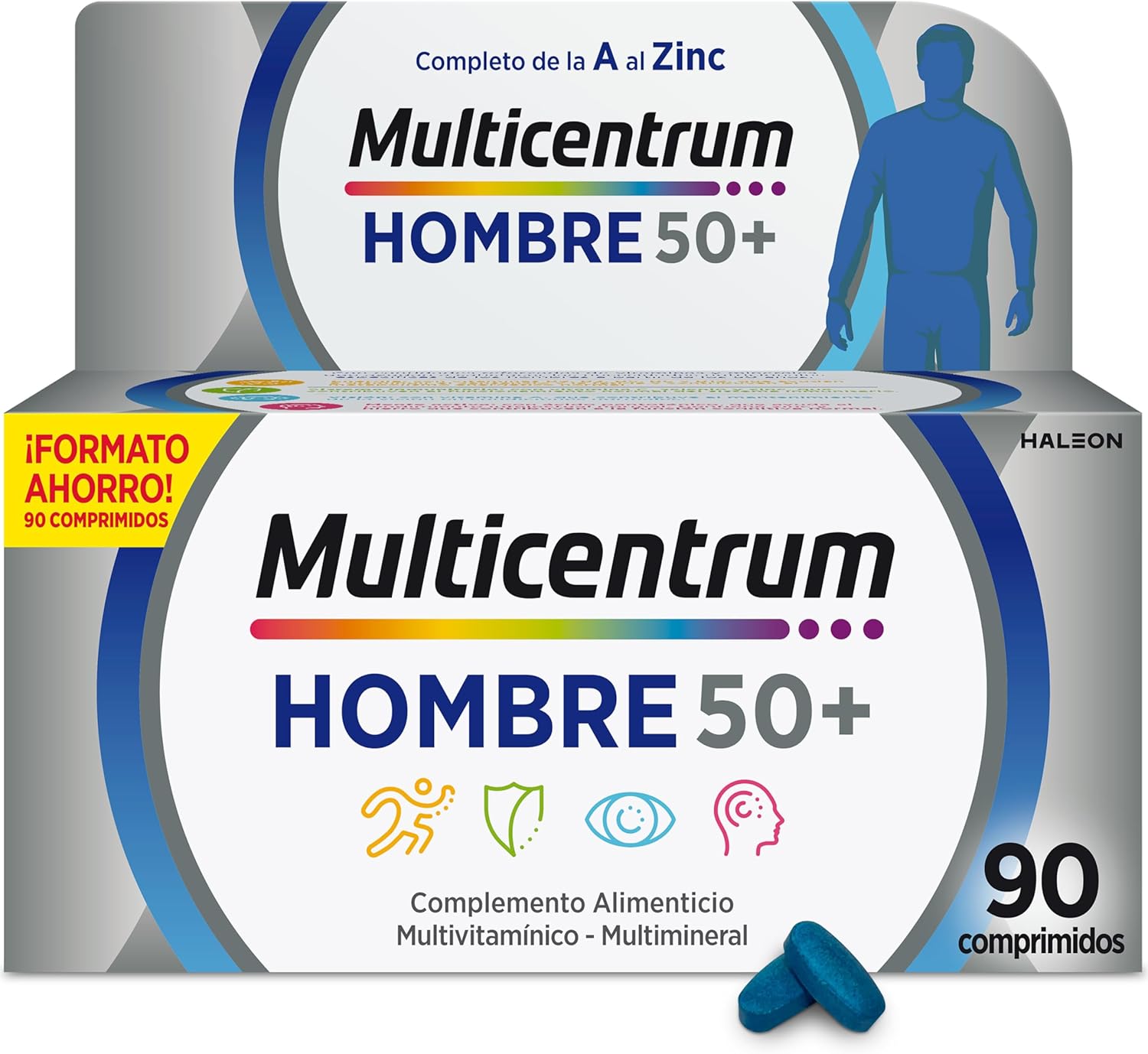 Multicentrum Homem 50 complementos alimentares multivitamínicos e multimineral para homens 50 +, com magnésio e vitamina C, sem glúten, 90 comprimidos