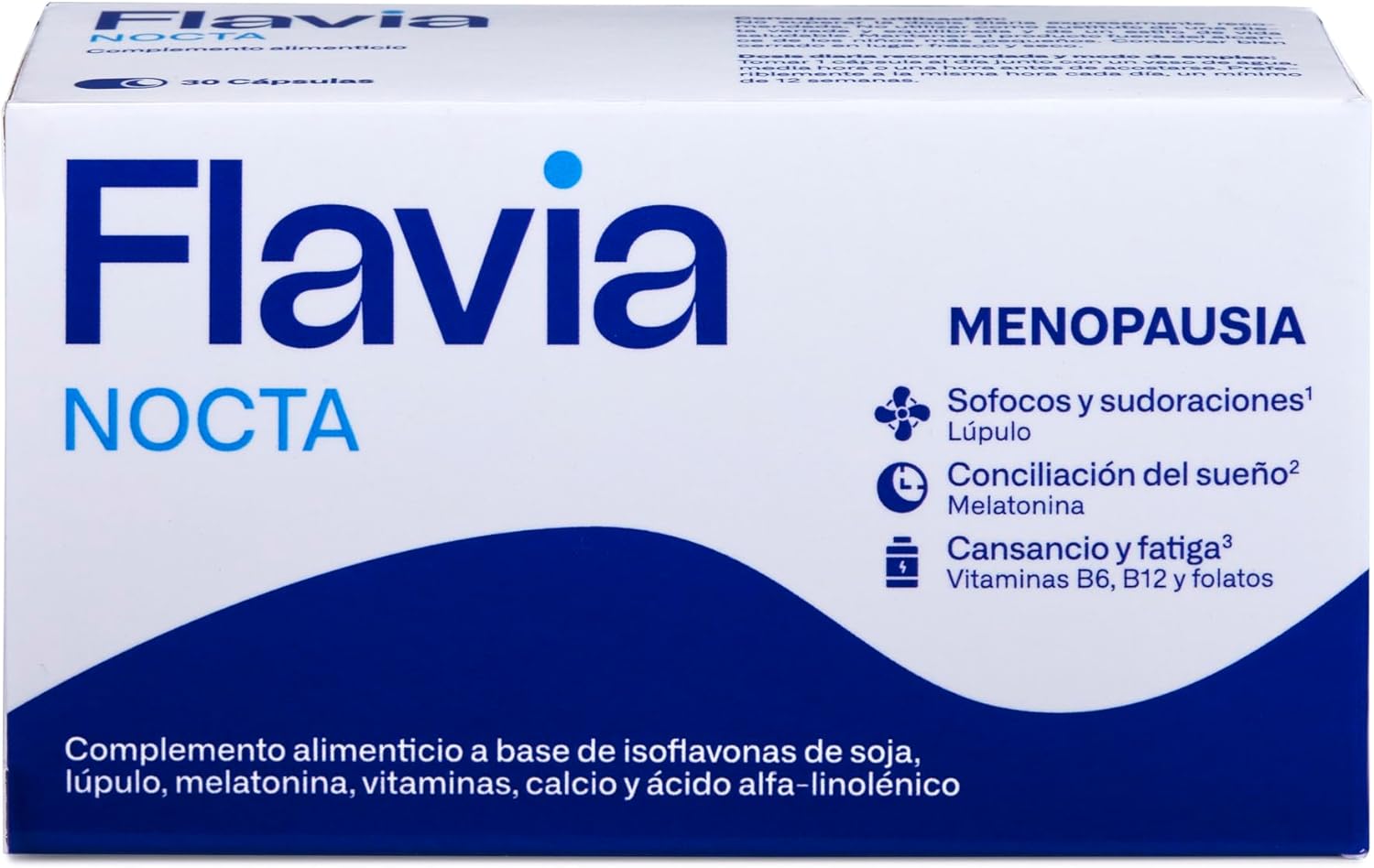Flavia Nocta Menopausa - FLAVIA Nocta 30 comprimidos, aliviam os sintomas da menopausa, com isoflavonas de soja e melatonina, melhora o sonho, bem-estar dos ossos, diminui o cansaço e fadiga, com estudos clínicos