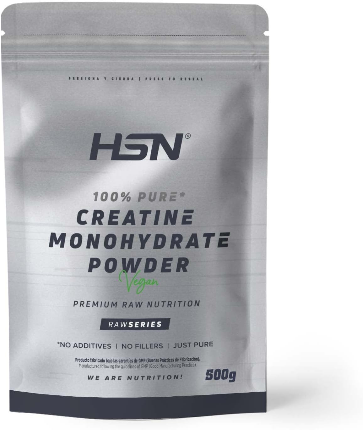 Creatina Monoidratada 100% Pura HSN - em pó sem sabor 500 g | 100% monohidrato de creatina microfibra, não inclui doseador, sem adição e livre de poluentes, não-OGM e vegano, sem glúten