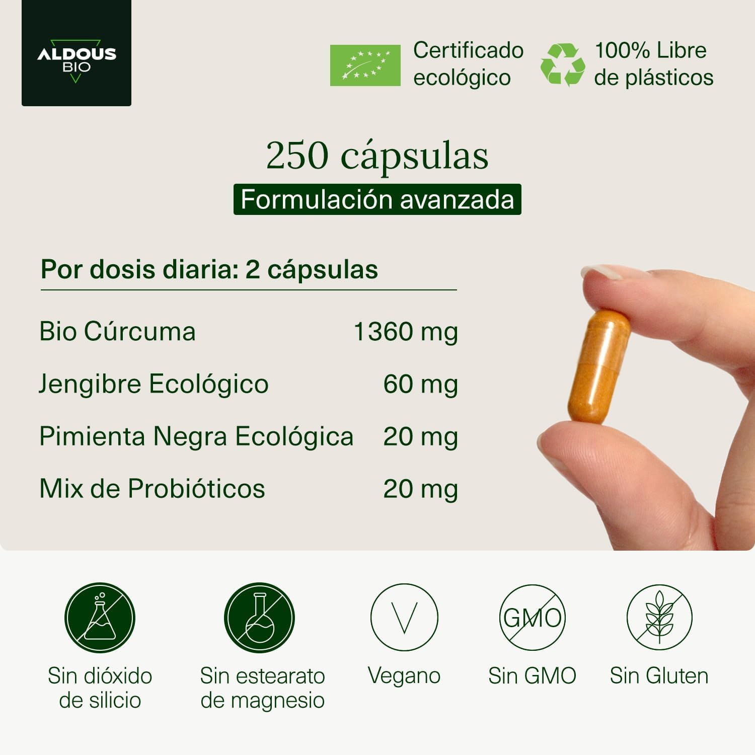 Cúrcuma com Probióticos - 250 Cápsulas PROBIÓTICOS + BIO Cúrcuma com Gengibre e Pimenta-do-Reino - 1460mg