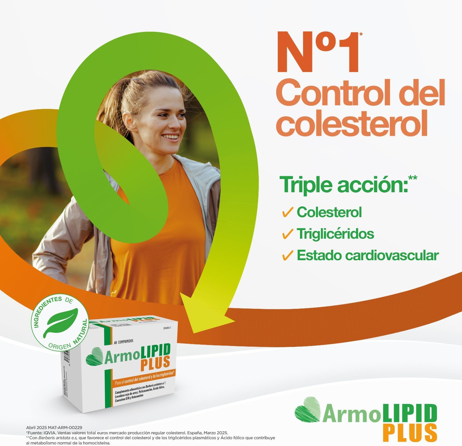 ArmoLIPID PLUS - Complemento alimentar para o controlo do colesterol e dos riglicéridos, com levedura vermelha de arroz, berberina, coenzima Q10, astaxantina e ácido fólico, 60 comprimidos