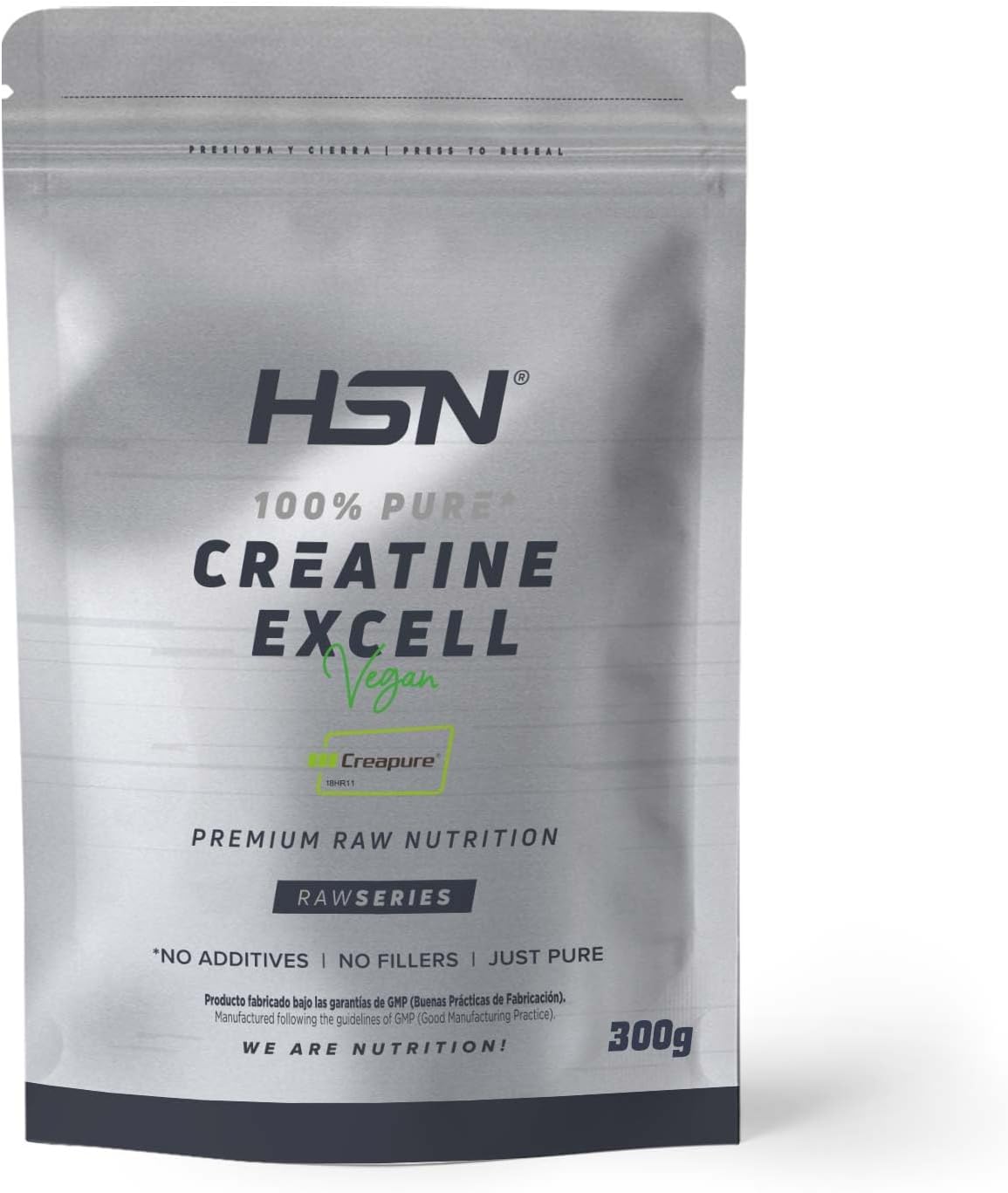 Creatina Excell 100% Pura HSN - em pó sem sabor 300 g | 100% monohidrato de creatina microfibra, não inclui doseador, sem adição e livre de poluentes, não-OGM Vegan, sem glúten