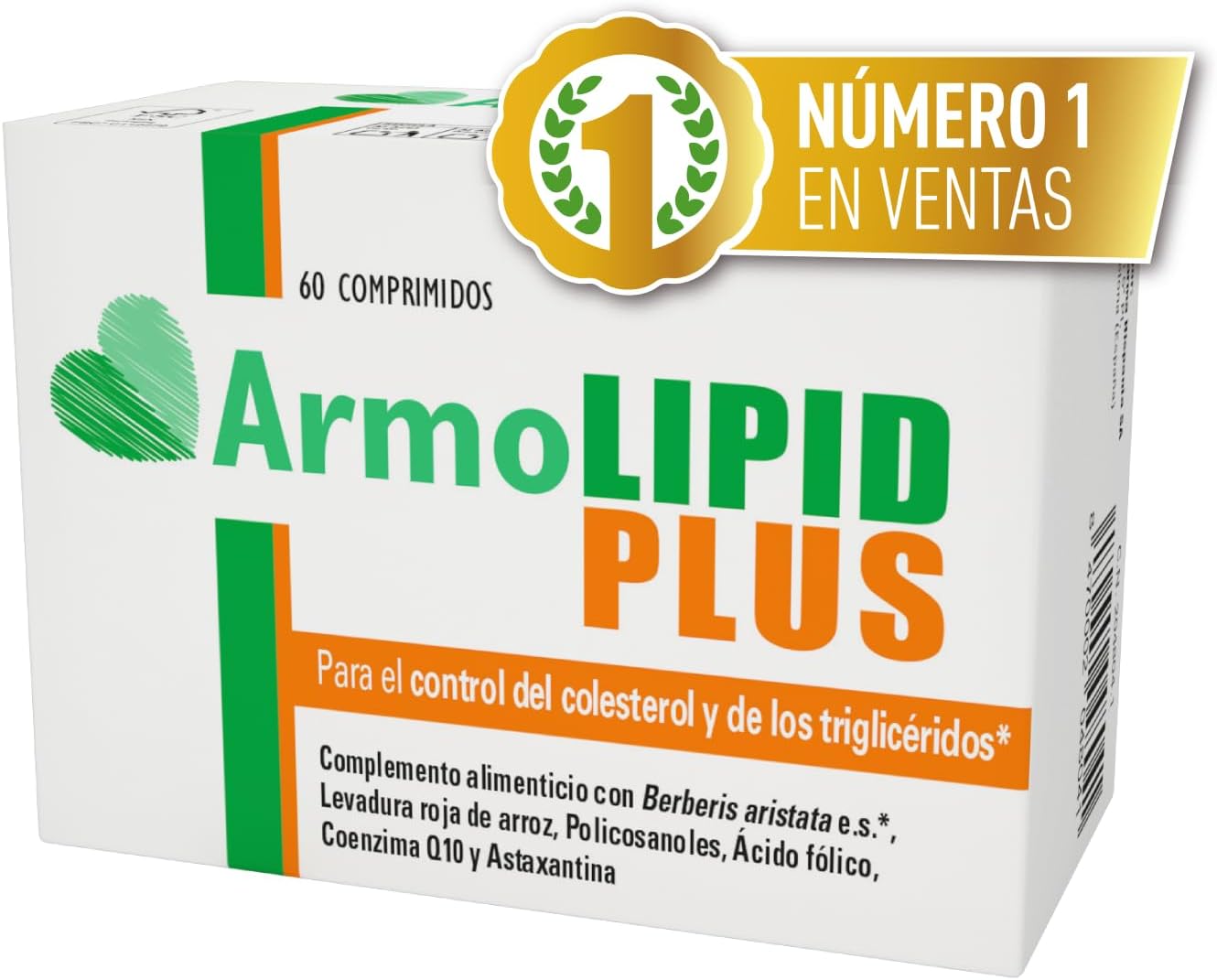 ArmoLIPID PLUS - Complemento alimentar para o controlo do colesterol e dos riglicéridos, com levedura vermelha de arroz, berberina, coenzima Q10, astaxantina e ácido fólico, 60 comprimidos