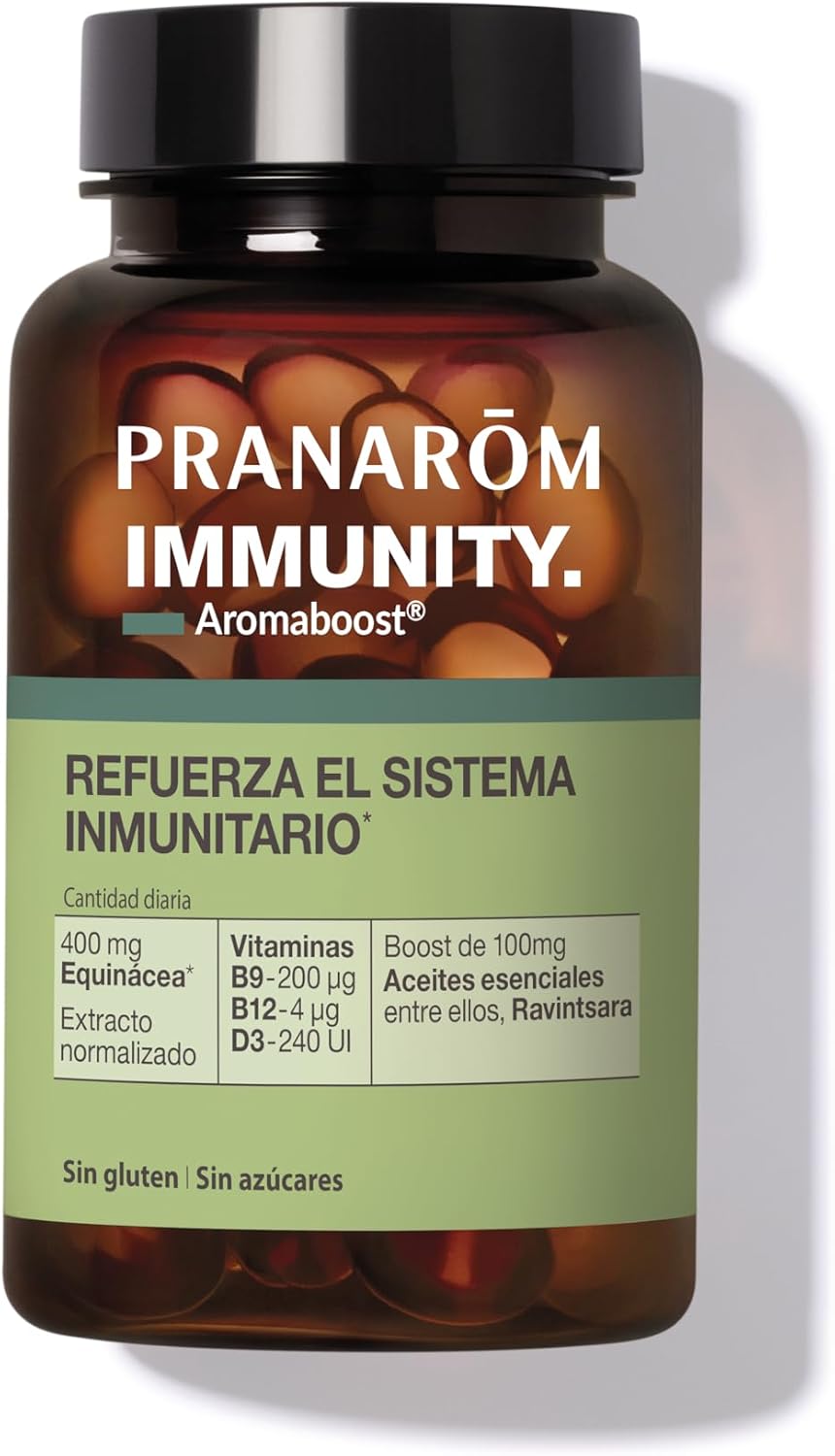 PRANAROM - Aromaboost Immunity - Suplemento alimentar - Apoia o sistema imunitário - Equinácea - vitaminas B9 B12 D3 - óleo essencial de Ravintsara - 60 cápsulas