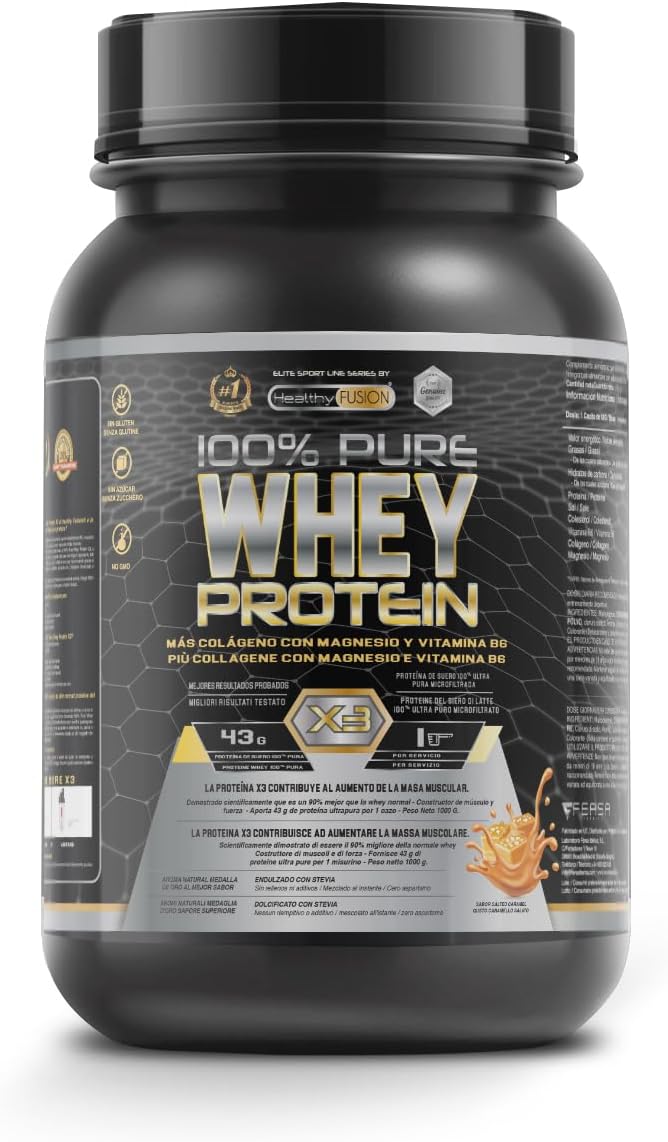 Whey Protein 100% Pura - Healthy Fusion | Proteína Whey Pura com Colágeno + Magnésio | Melhora seus Treinos | Protege e Aumenta a Massa Muscular | 1000g de Proteína