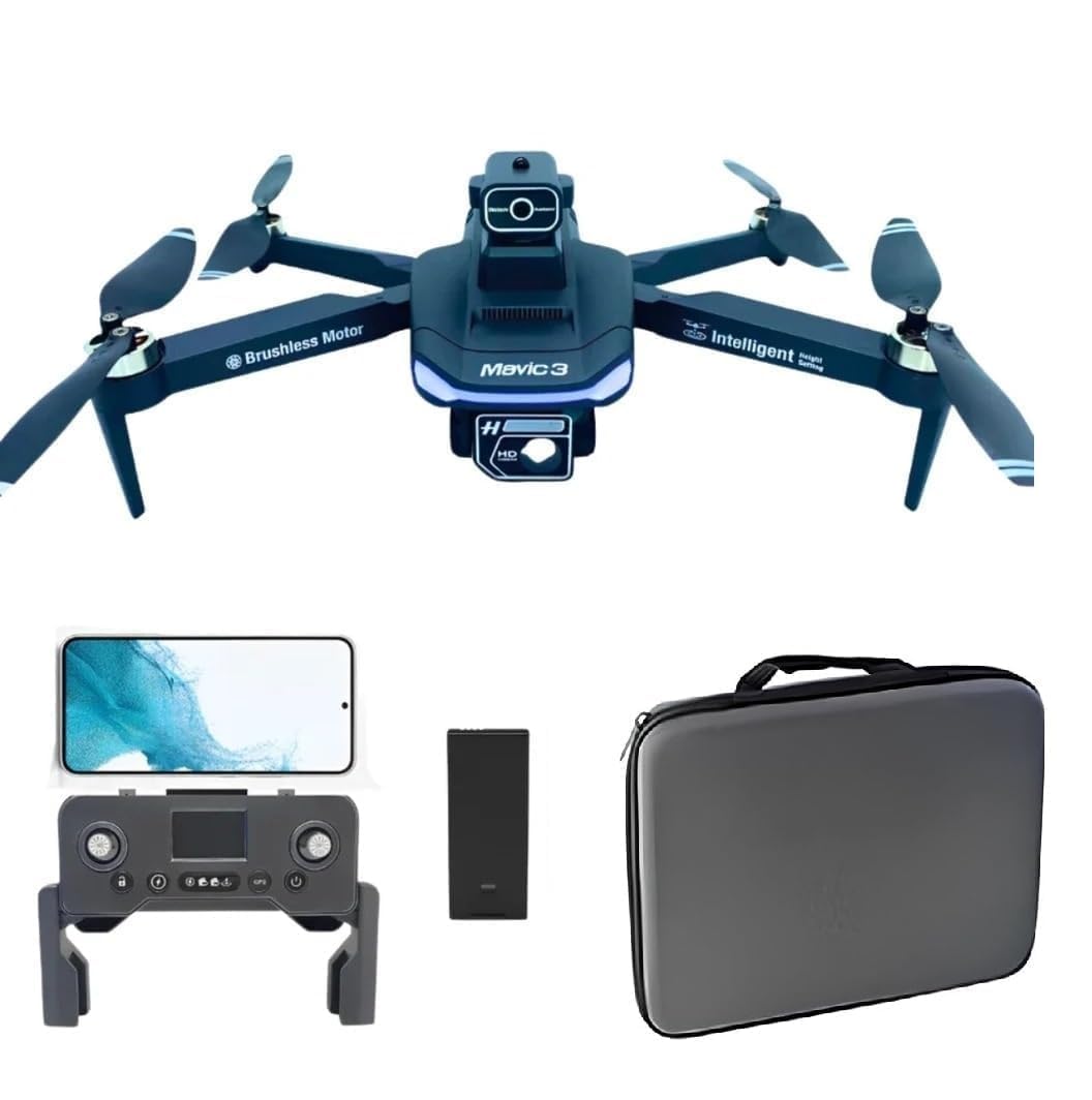 Amitasha Mavic 3 Remote Control Dual Camera GPS Drone 4k 1080p Obstacle Avoidance Wi-Fi Selfie Gesture RC Drone with Brushless Motor One Key Take-Off & Landing 3000mAh Battery 2 battery