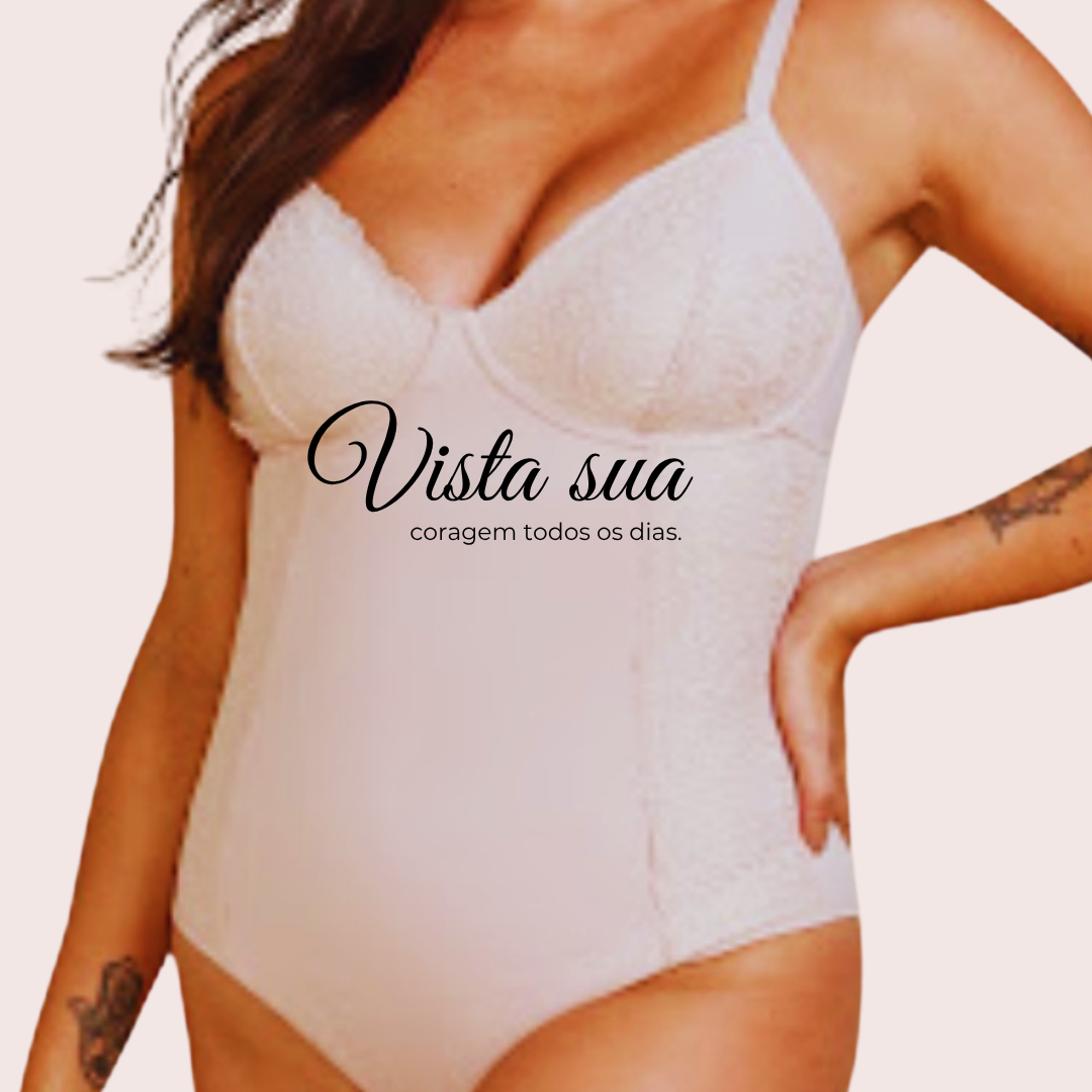 Body Modelador BonJour Sem Bojo em Microfibra e Renda Bege