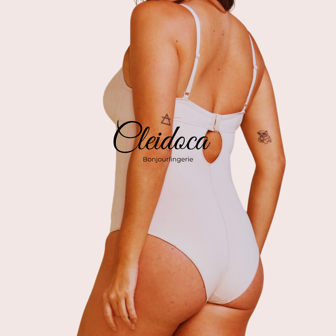 Body Modelador BonJour Sem Bojo em Microfibra e Renda Bege