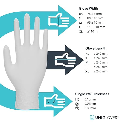 Unigloves White Pearl Nitrile Examination Gloves - Multipurpose, Powder Free and Latex Free Disposable Gloves - Box of 100 Gloves, White, Extra Large (GP0025)