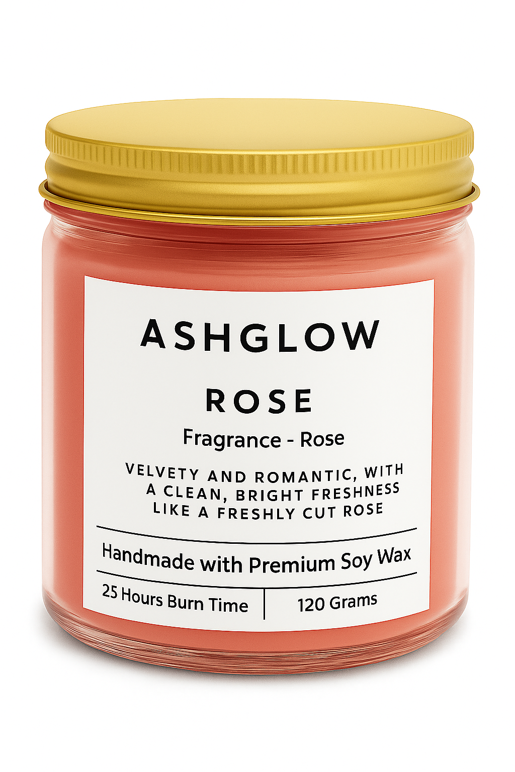 Ashglow Rose Scented Pure Soy Wax Candle in Glass Jar | Romantic & Floral