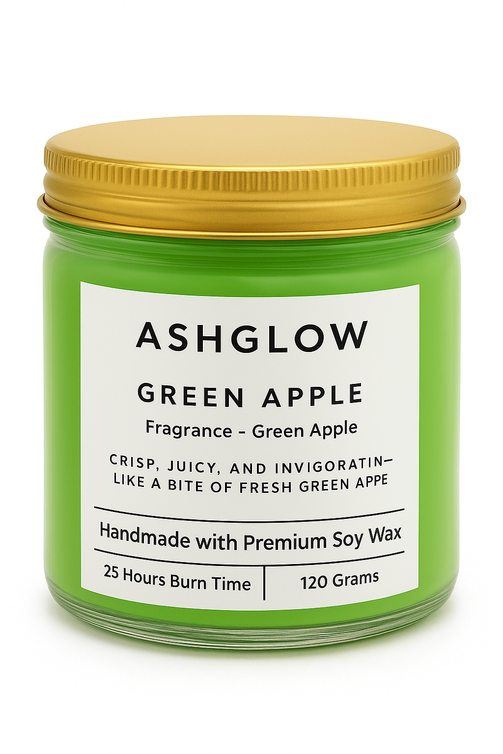 Ashglow Green Apple Scented Pure Soy Wax Candle in Glass Jar | Fresh & Fruity I Eco Friendly & Handmade