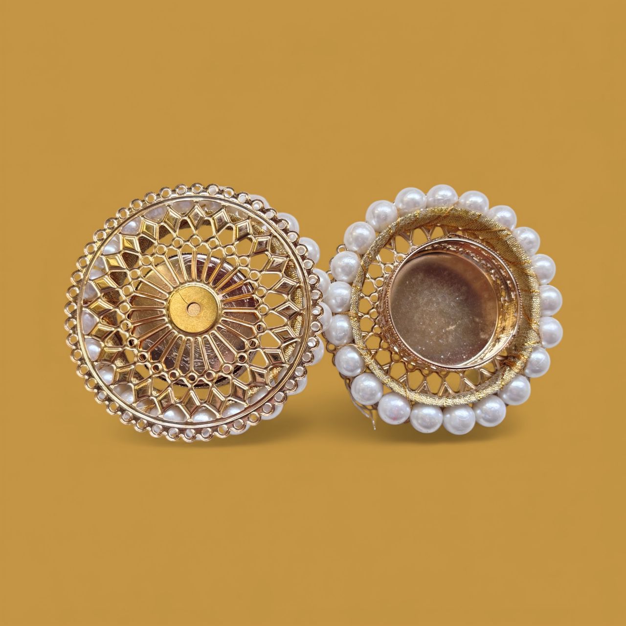 Ashglow Traditional Diya Holders/Candle Holders/Tea Light Holders with Pearls Embedded for Diwali Decoration/Festive Home Decoration Christmas New Year Decorations