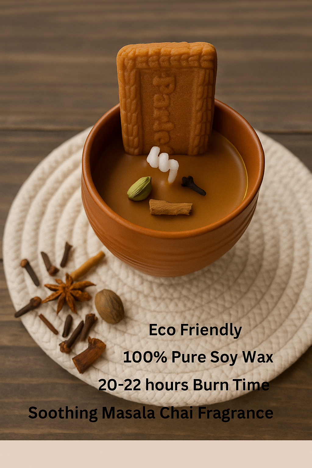 Ashglow Kulhad Chai Scented Soy Candle – Handcrafted Clay Cup with Biscuit & Spice Decor | Masala Chai Aroma | Eco-Friendly Gift for Tea Lovers, Home Décor & Aromatherapy