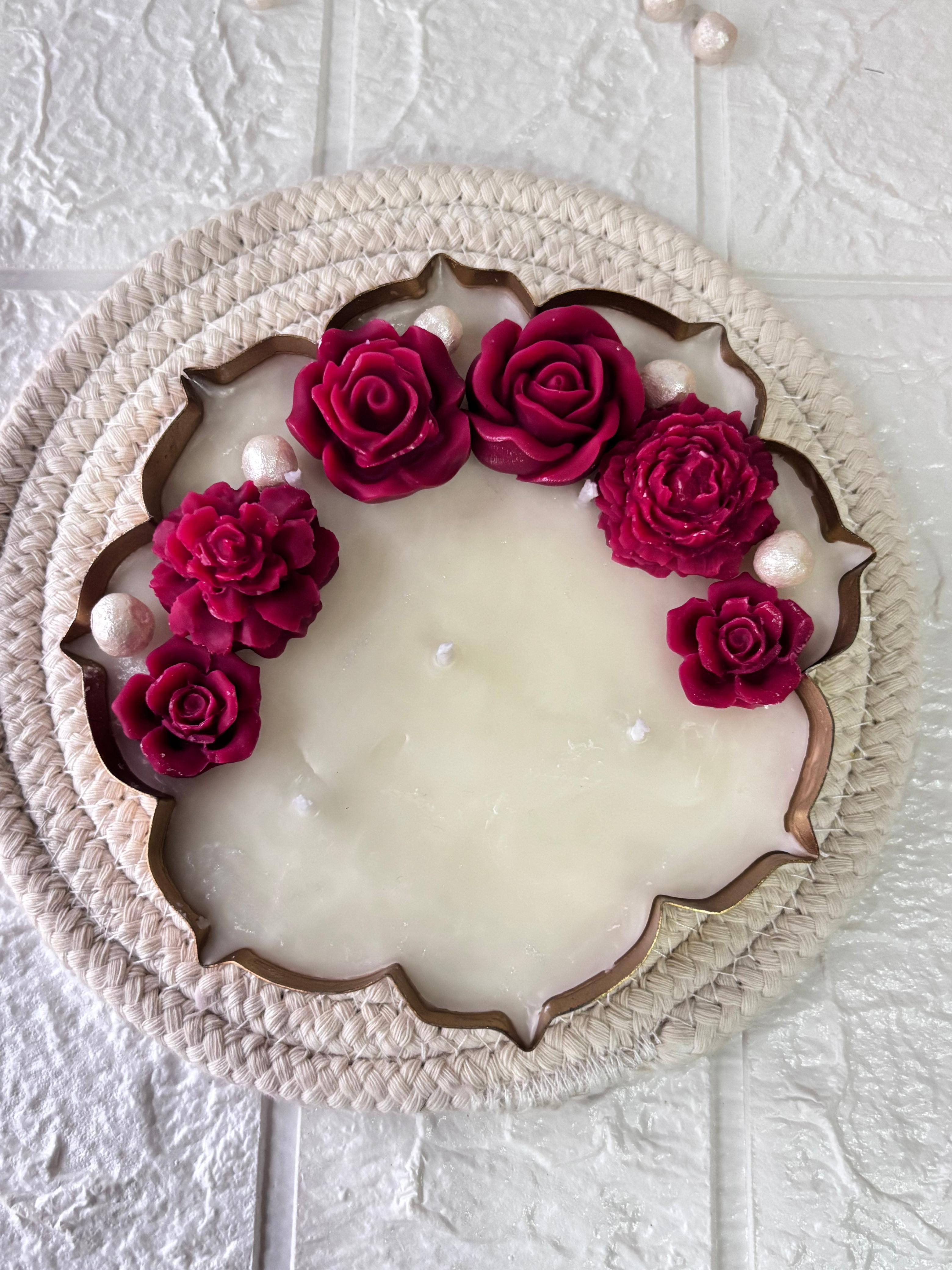 Handcrafted | Rose Embedded | Premium Decorative Urli Candle