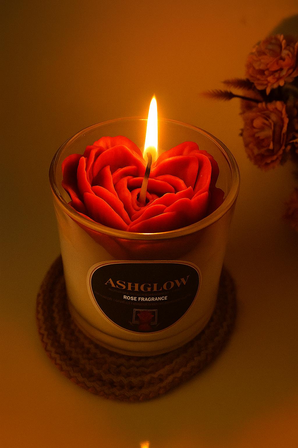 Rose Bloom Scented Candle by ASHGLOW – Handcrafted Floral Design & Natural Fragrance