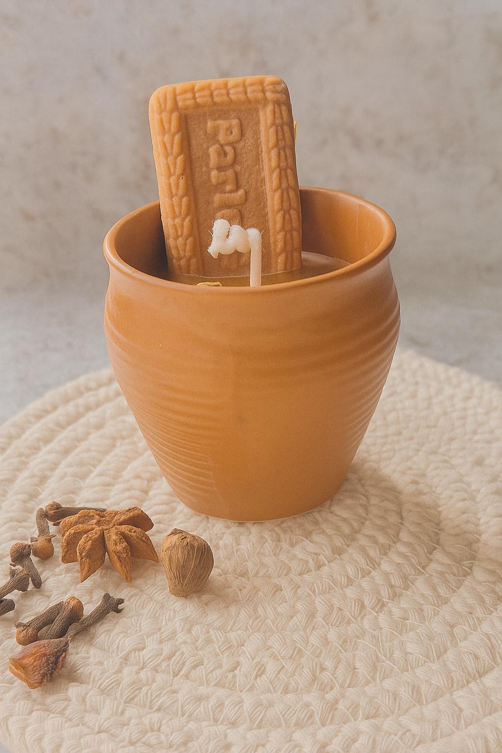 Ashglow Kulhad Chai Scented Soy Candle – Handcrafted Clay Cup with Biscuit & Spice Decor | Masala Chai Aroma | Eco-Friendly Gift for Tea Lovers, Home Décor & Aromatherapy