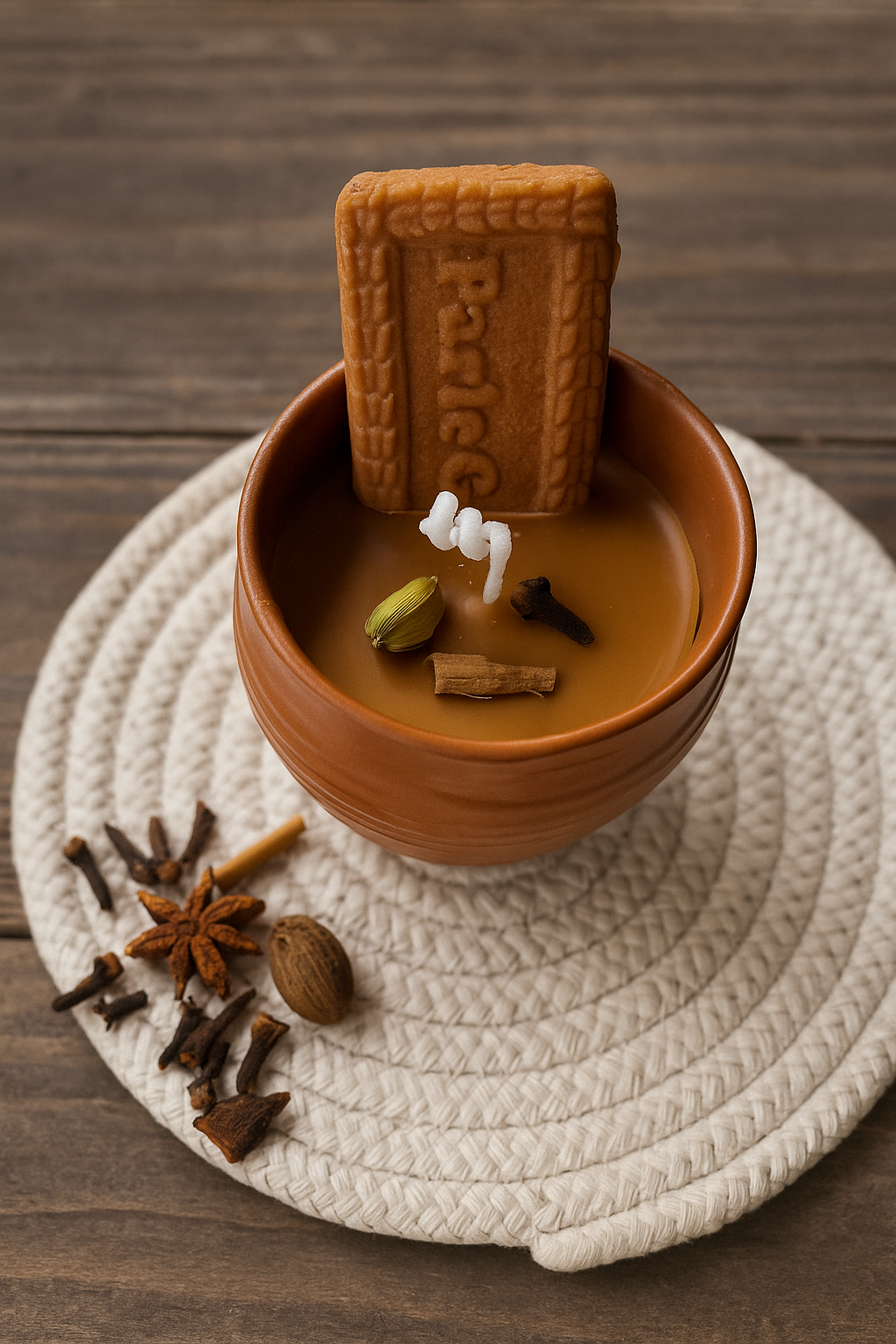 Ashglow Kulhad Chai Scented Soy Candle – Handcrafted Clay Cup with Biscuit & Spice Decor | Masala Chai Aroma | Eco-Friendly Gift for Tea Lovers, Home Décor & Aromatherapy