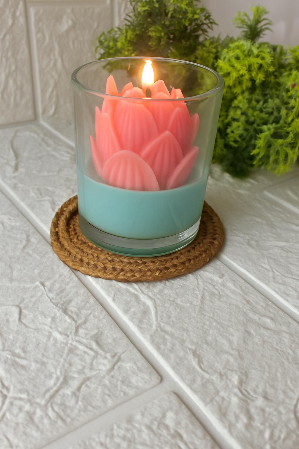 Ashglow Candles Lotus Bliss Scented Soy Wax Jar Candle | Handmade Pink Lotus Flower in Glass | Aromatherapy | Gift for Women | Home Decor | Long Burning | Eco-Friendly | 150g