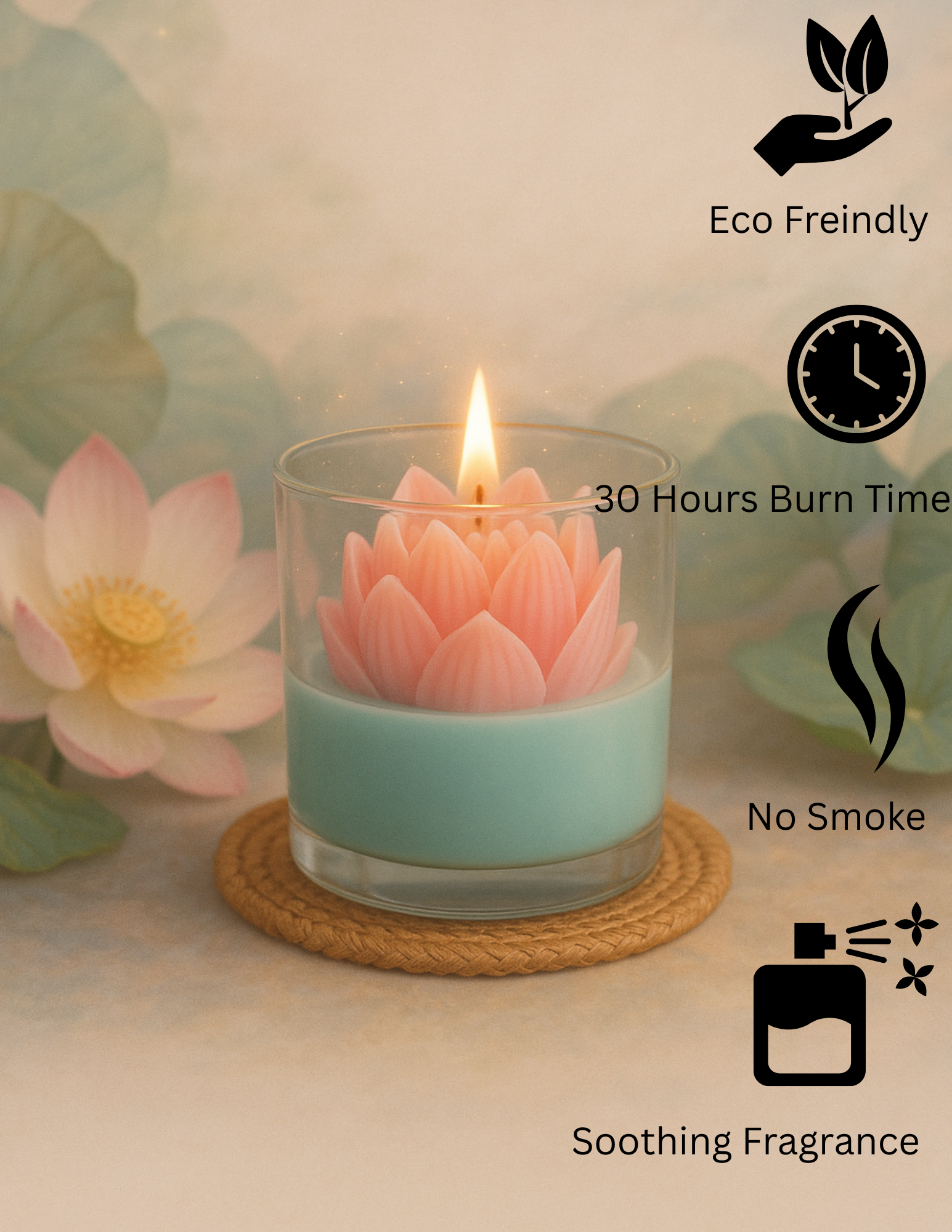 Ashglow Candles Lotus Bliss Scented Soy Wax Jar Candle | Handmade Pink Lotus Flower in Glass | Aromatherapy | Gift for Women | Home Decor | Long Burning | Eco-Friendly | 150g