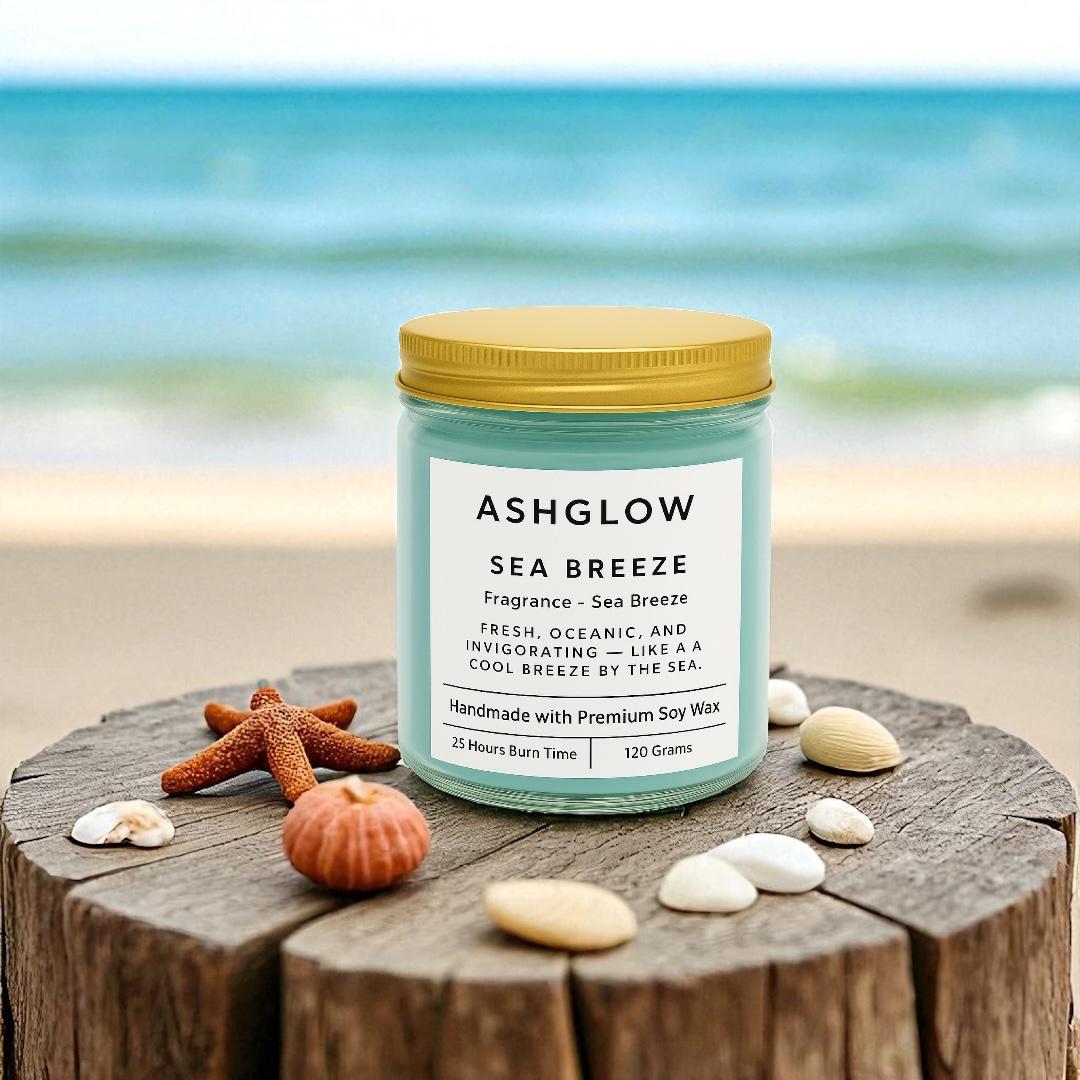 Ashglow Sea Breeze Scented Candle – Premium Scented Candle for Home Décor & Relaxation | Ideal Diwali Gifts for Family and Friends | Long-Lasting Scented Candles for Home