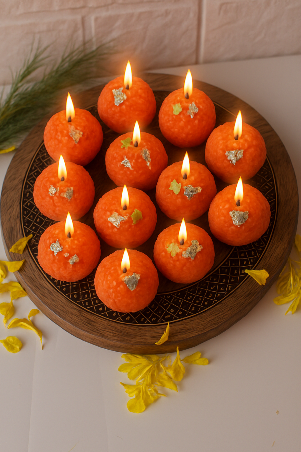 Ashglow Traditional motichoor  Ladoo Candles  in Saffron & cardamom fragrance for Festive Gifting, Home Decor, Diwali Gift Set 