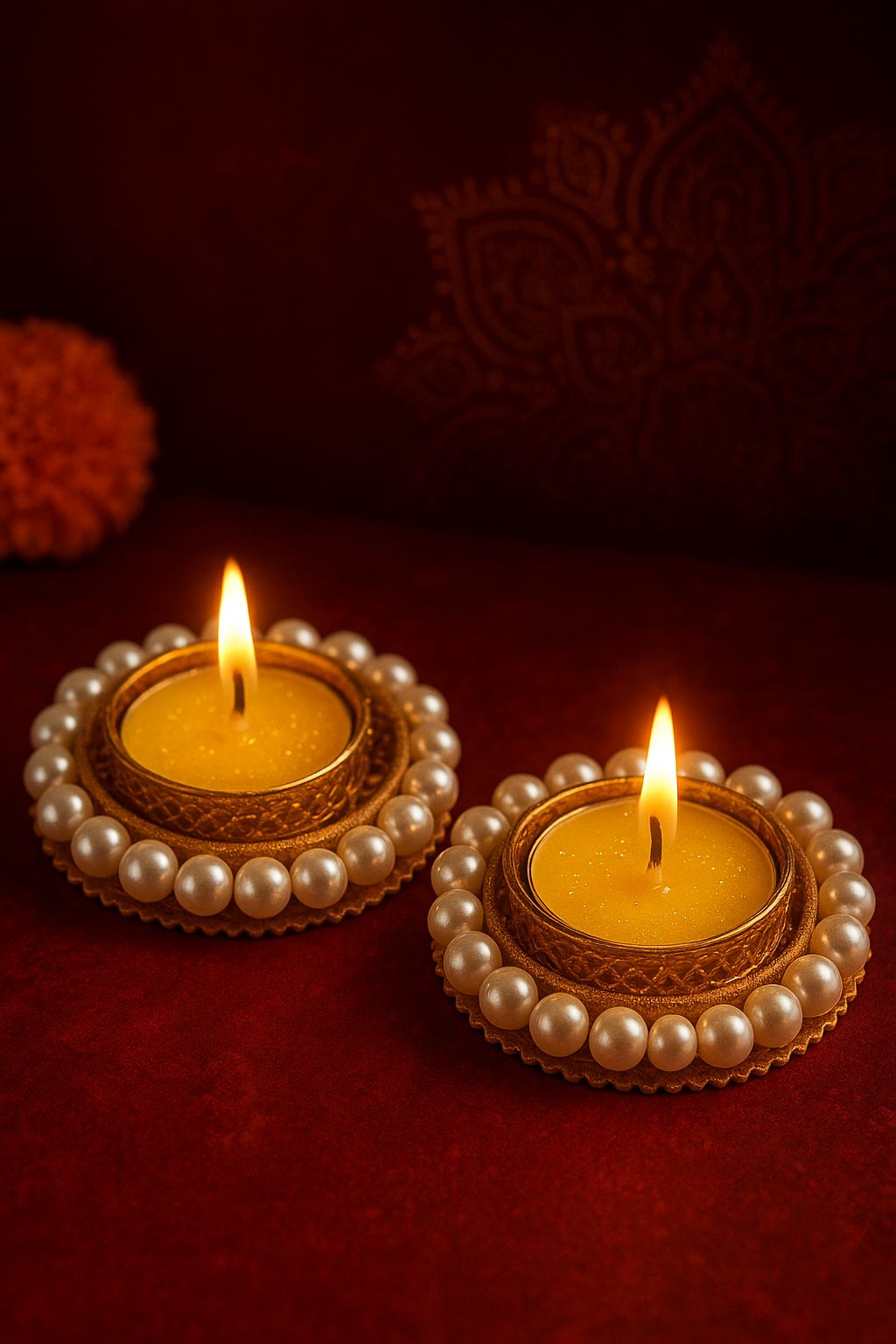 Ashglow Traditional Diya Holders/Candle Holders/Tea Light Holders with Pearls Embedded for Diwali Decoration/Festive Home Decoration Christmas New Year Decorations
