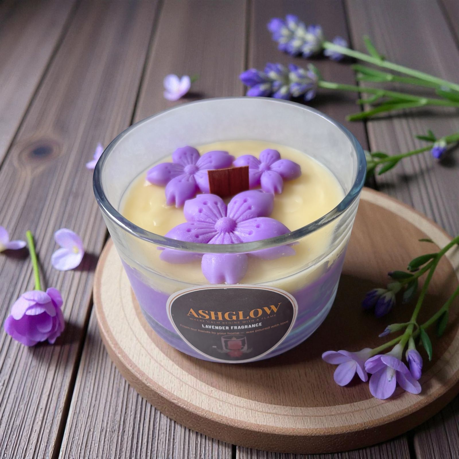 Ashglow Lavender Bliss Pure Soy wax  Candle by | Aromatherapy for Mindful Living | Long Lasting, Handcrafted|Eco-Friendly