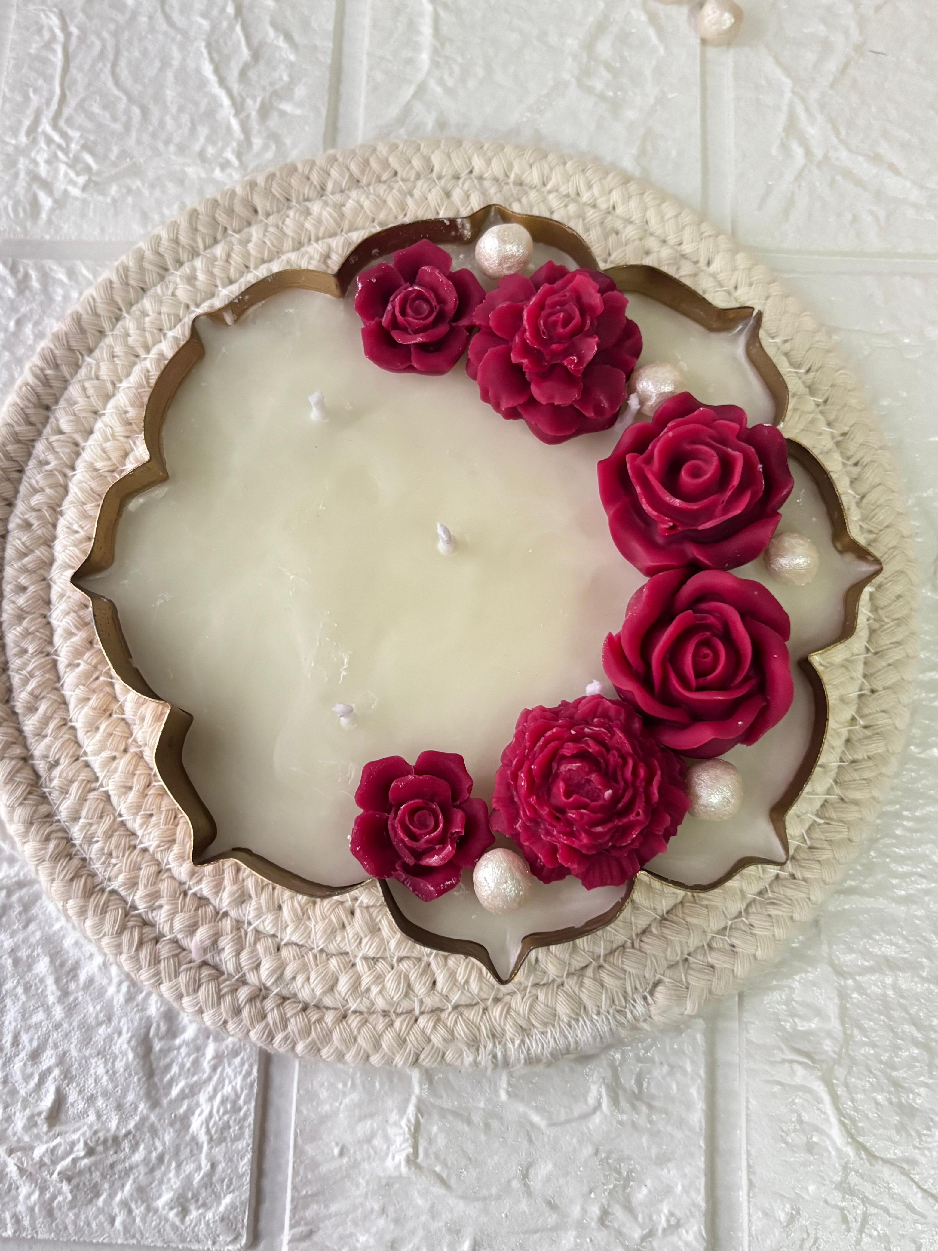 Handcrafted | Rose Embedded | Premium Decorative Urli Candle