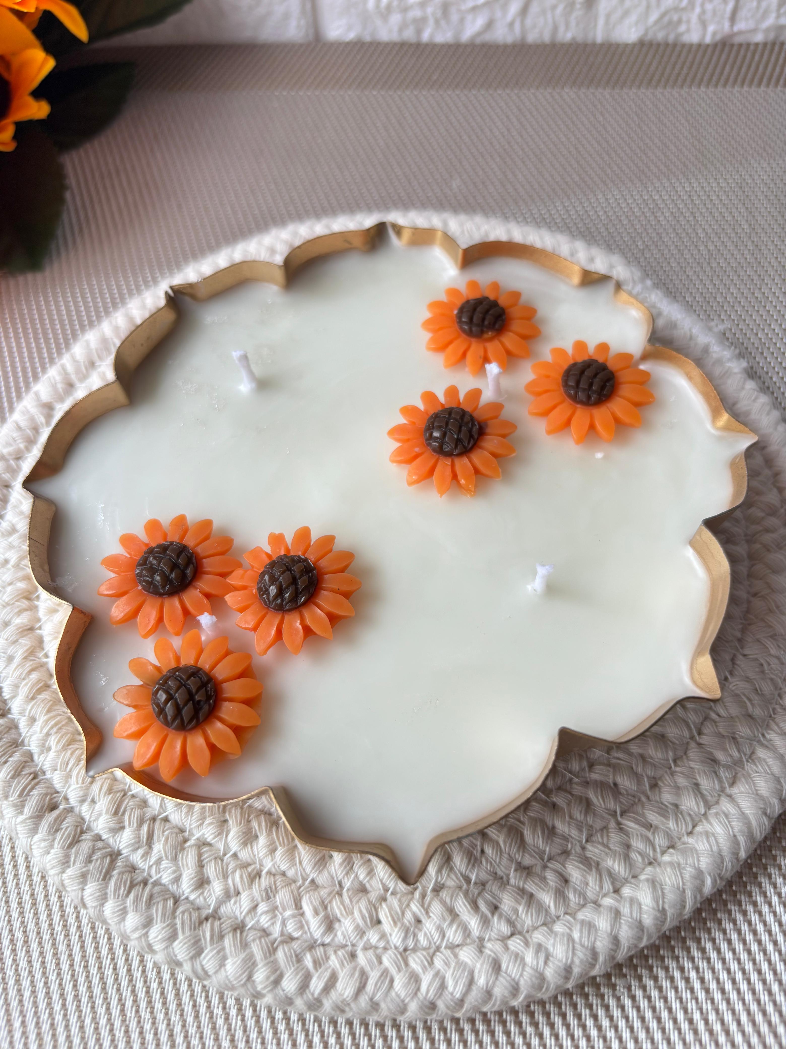 Handcrafted Sunflower Urli Candle – 5.5 Inch | Soy Wax | Customizable Fragrance