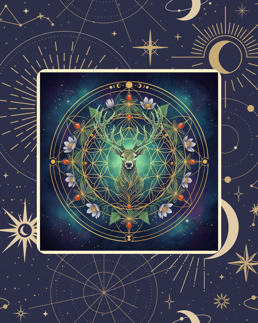 Mandala lunaire Cerf Cosmique
