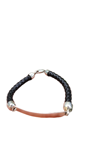 Pulsera de cuero trenzado con placa de PLATA