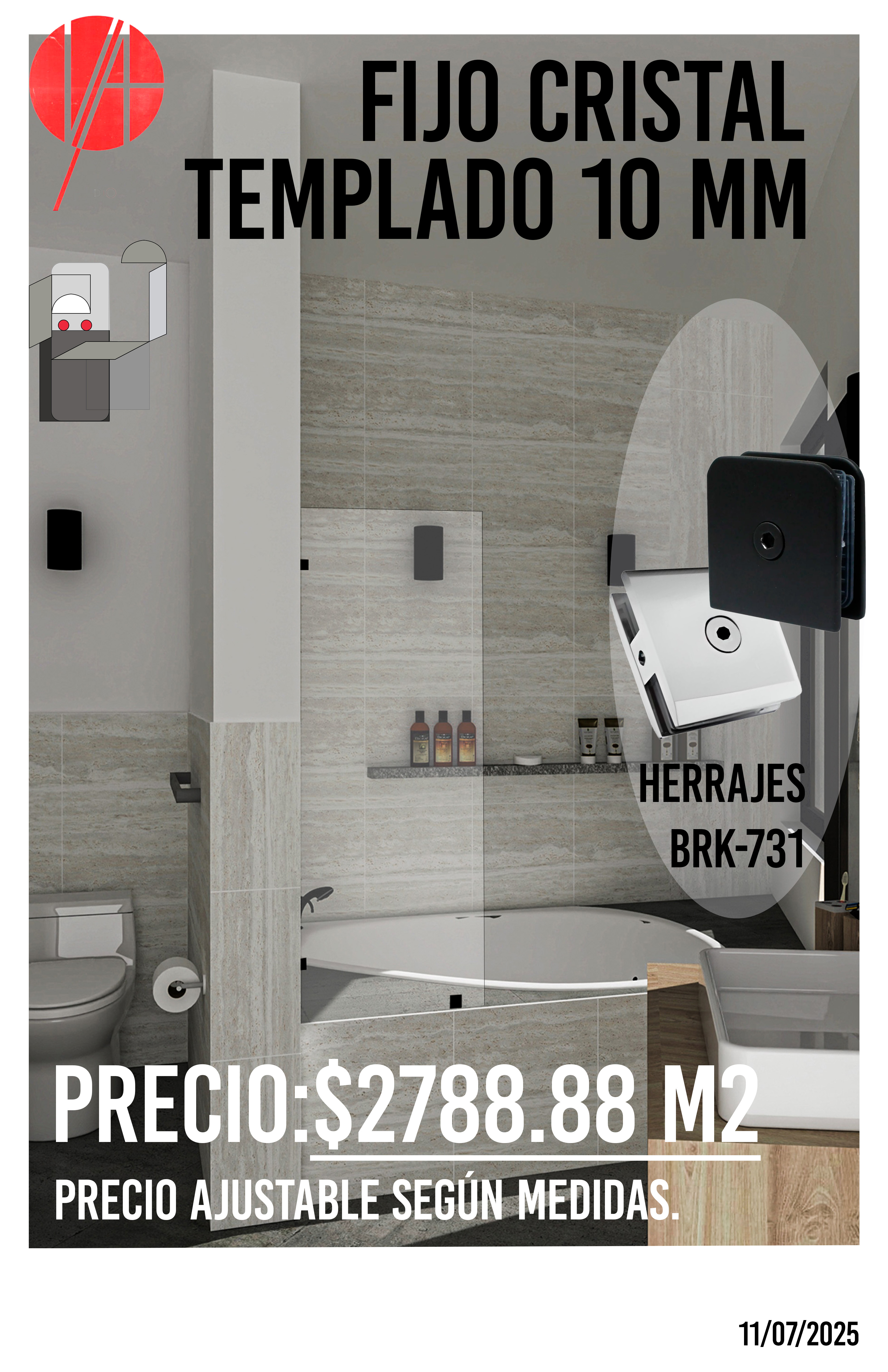 Fijo cristal templado 10 mm