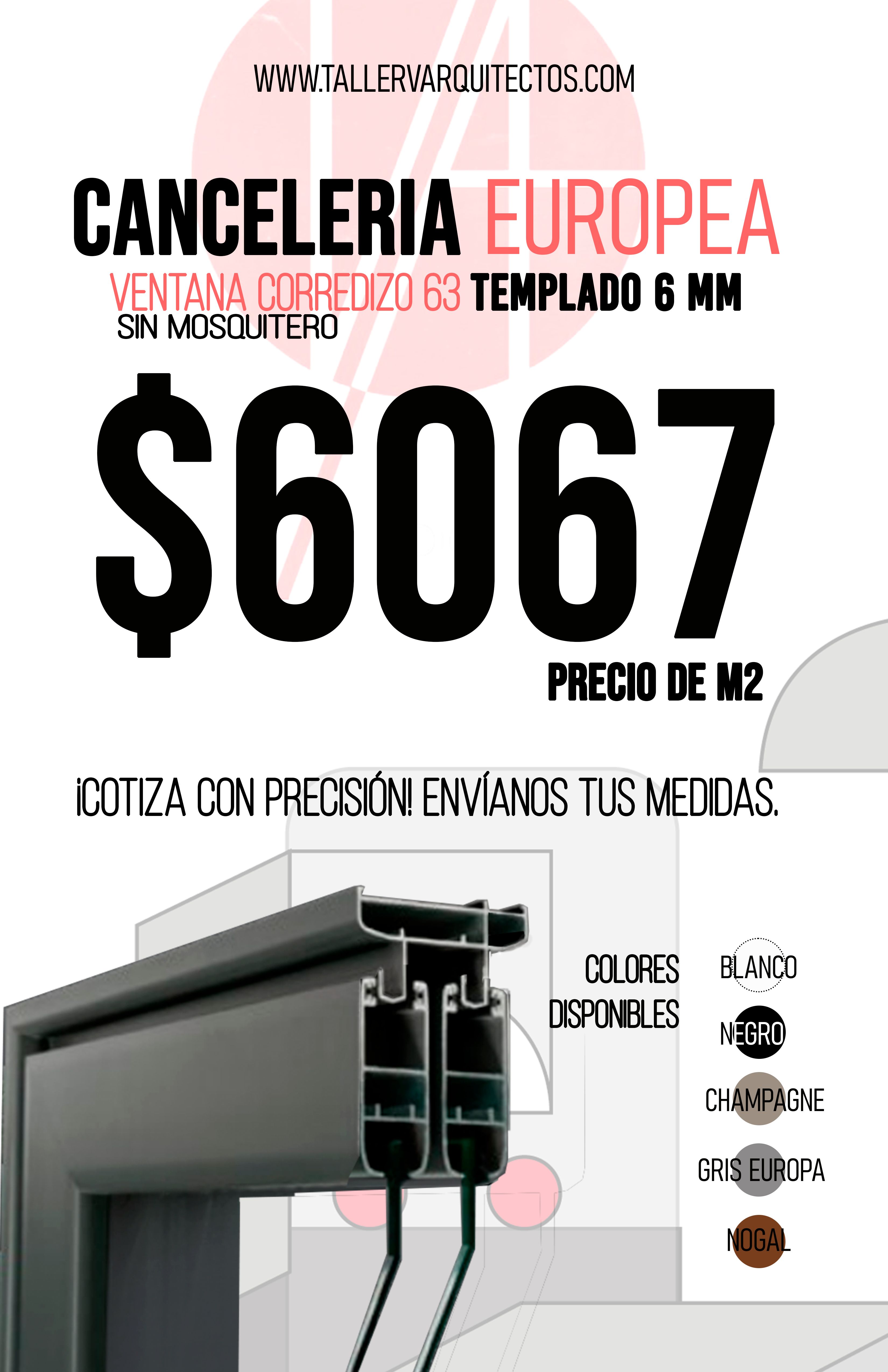 Ventana Corrediza OXXO sin Mosquitero-Marco 63 Linea Europea