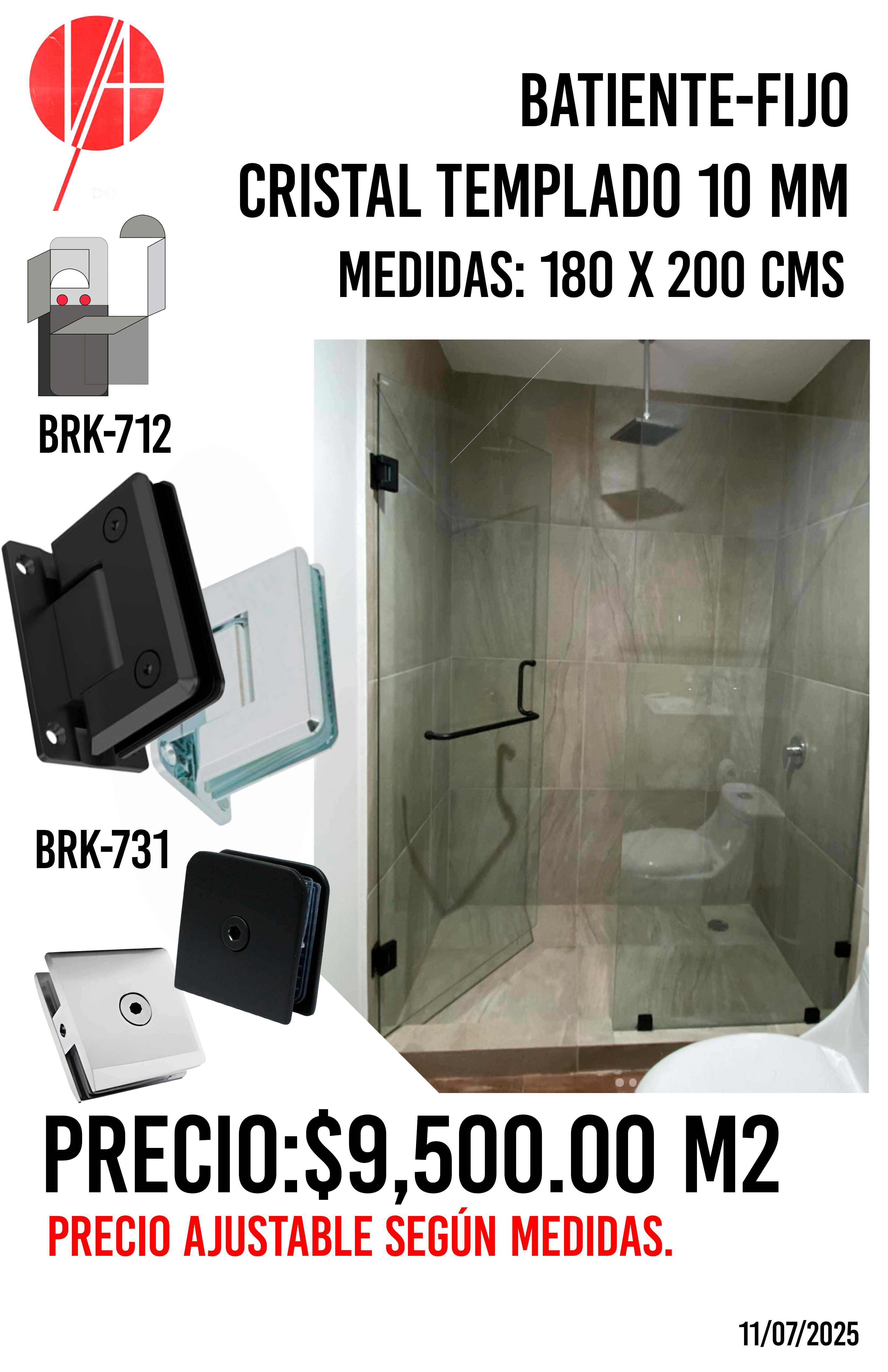 Batiente-fijo cristal templado 10 mm