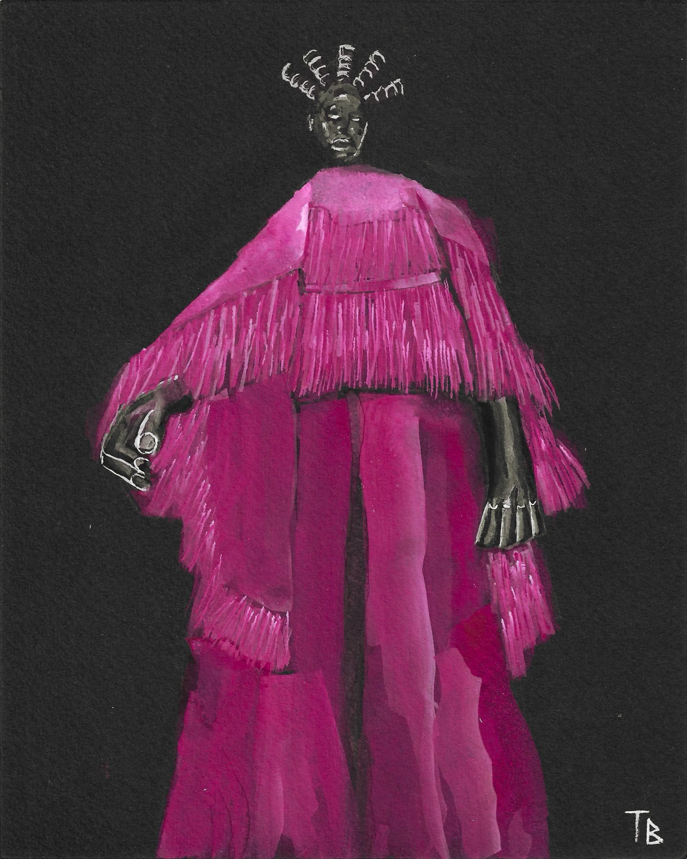Magenta Fringe Cape Ensemble