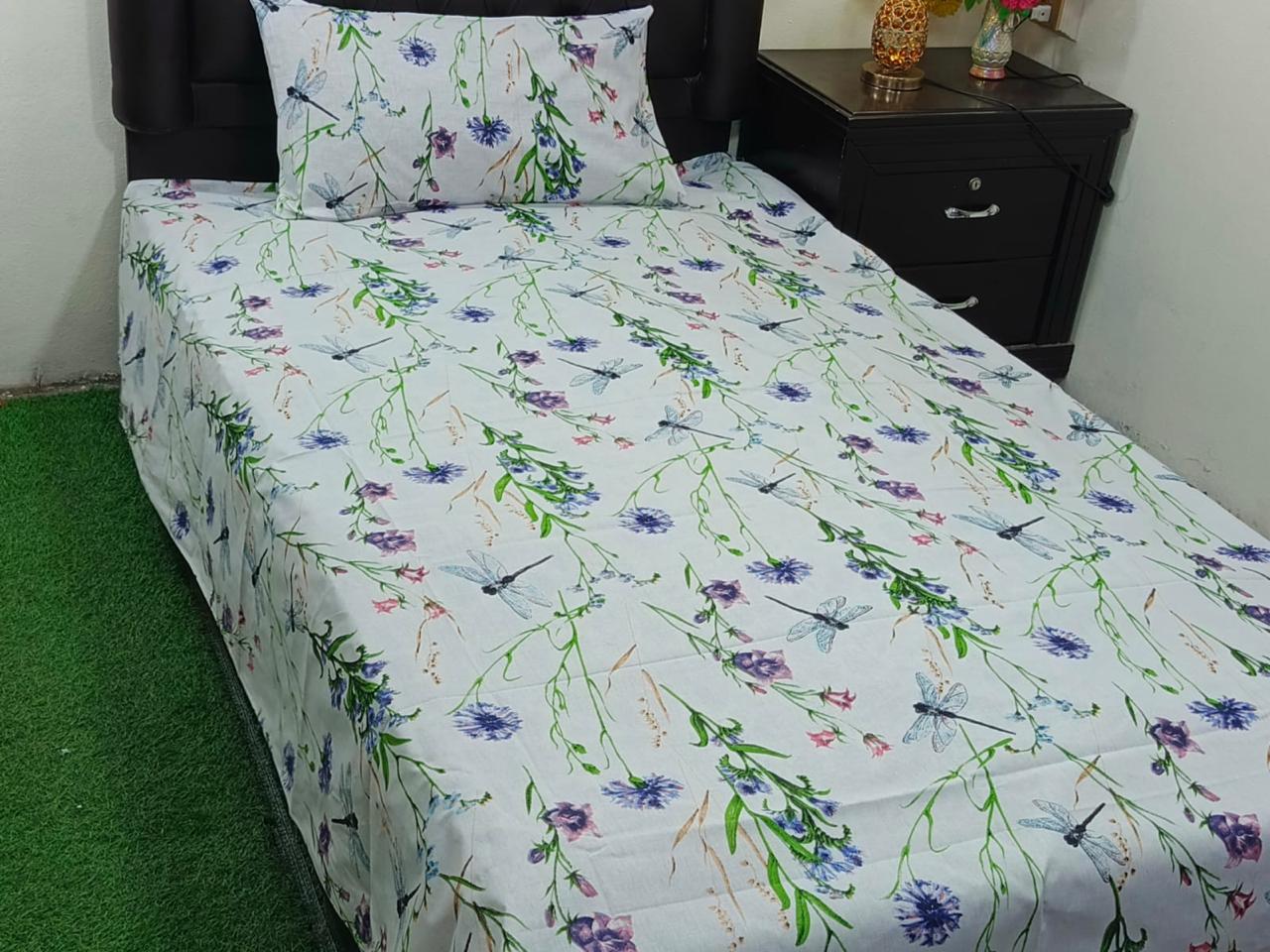 Cotton Two Single Bedsheets with Two Matching Pillow Covers