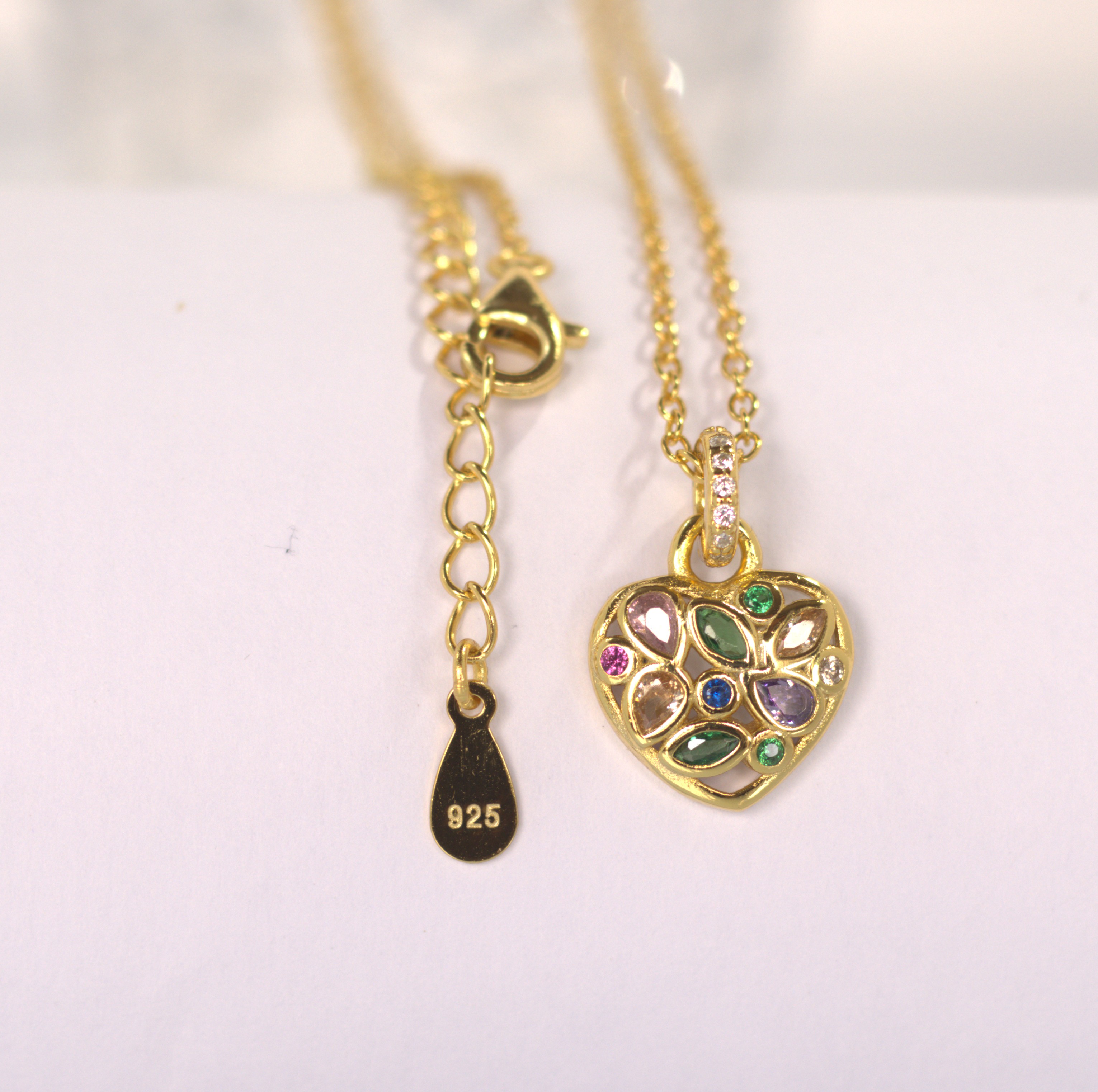 Colar Coração Colorido em Prata 925 Banhada a Ouro 18k