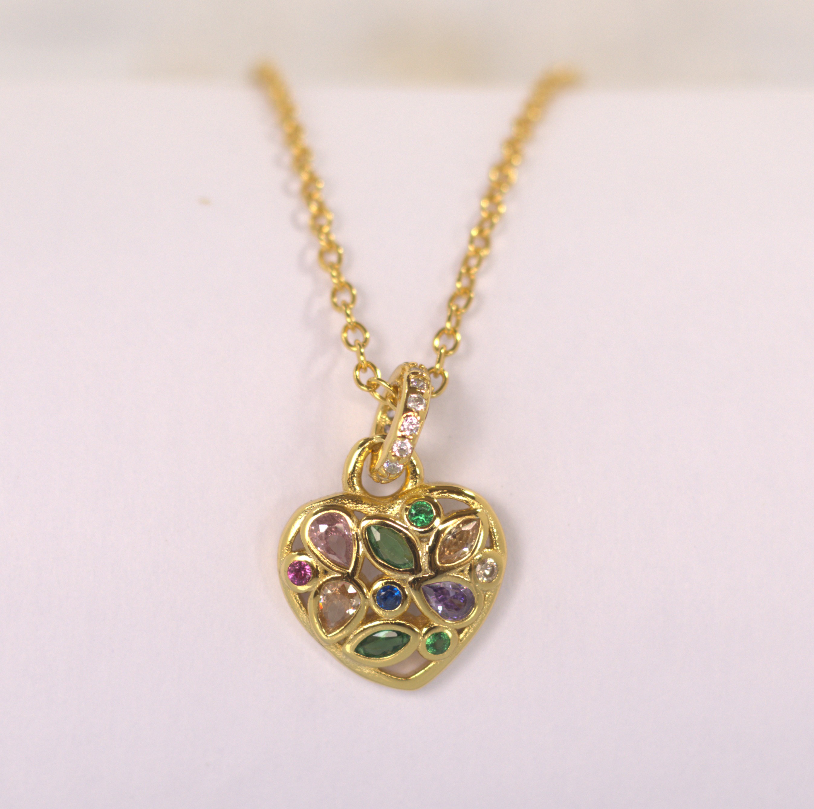 Colar Coração Colorido em Prata 925 Banhada a Ouro 18k