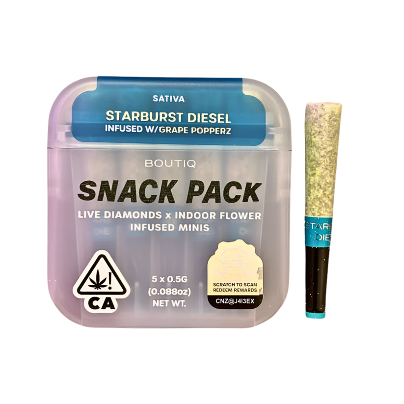 BOUTIQ SNACK PACK - STARBURST DIESEL INFUSED WITH GRAPE POPPERZ PRE-ROLL PACK