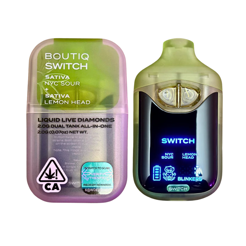 BOUTIQ SWITCH V4 GLOW EDITION - NYC SOUR x LEMON HEAD 2G DUAL TANK DISPOSABLE