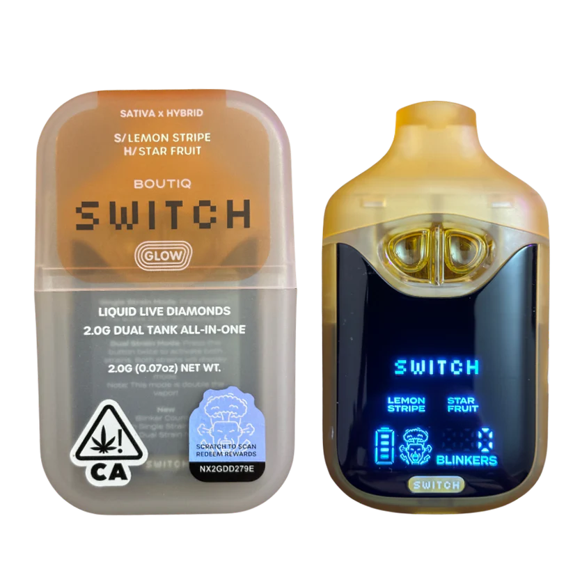 BOUTIQ SWITCH V4 GLOW EDITION - LEMON STRIPE x STAR FRUIT 2G DUAL TANK DISPOSABLE